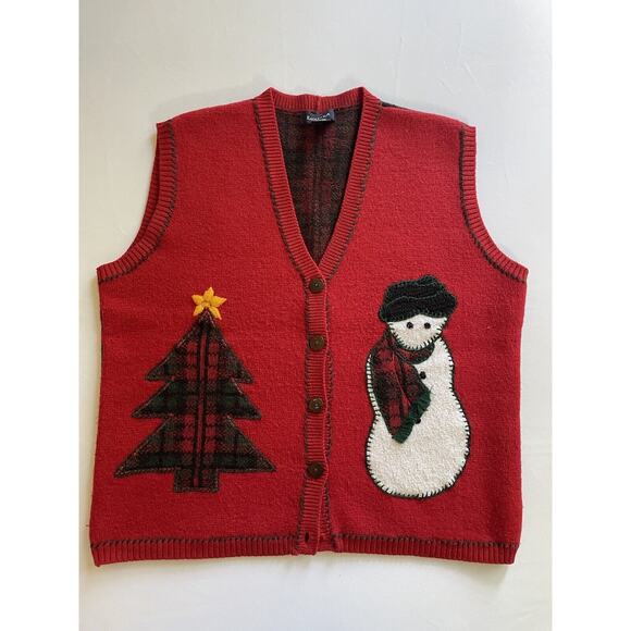 Vintage Eagle’s Eye XMAS Cardigan Sweater Vest Holiday Buttons 100% Wool Size Lg - Picture 1 of 10